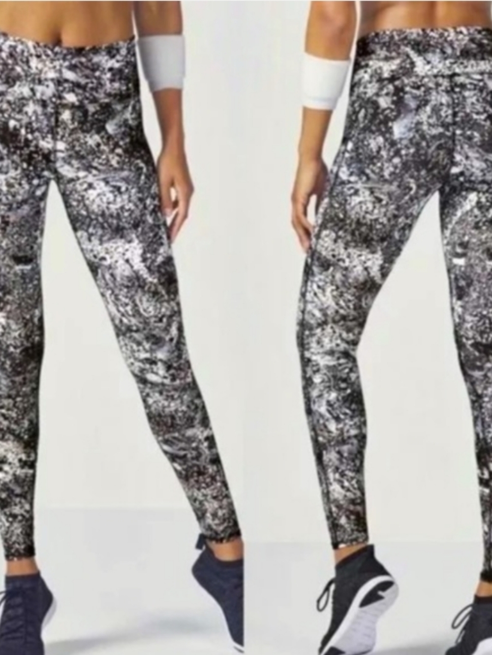 FABLETICS Lisette Paint Splatter Leggings High Rise Black White Rose Gold